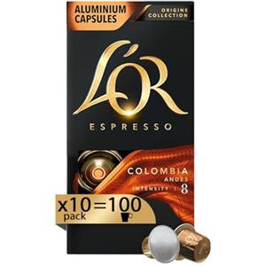 L'Or - Capsule Caffè Espresso Colombia - 100 Capsule in Alluminio - 10 pacchetti da 10 - Intensità 8 - Compatibili con Macchine Nespresso®* original