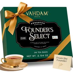 VAHDAM, Founders Select - Assortimento di Tè, Scatola Regalo di Tè di (6 Gusti, 36 Bustine di Tè) | Scatola di Infusione di Tè con una Varietà di Tè | Assortimento Regalo di Tè