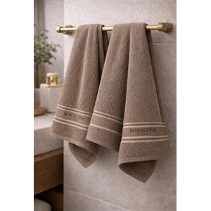 B O S A L O N I Set BOSALONI HOME 2 Asciugamani Viso 74×34 cm - 100% Cotone - Morbidi e Assorbenti - Lavabili in Lavatrice - Colori Assortiti (Terra di Siena)