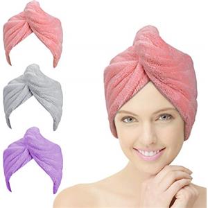 ACWOO Asciugamani da Doccia con Bottoni a Turbante, 3 Pcs in Microfibra, Cappuccio per Capelli Secchi Super Assorbente, Asciugatura Rapida