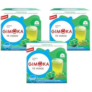 Gimoka - Bevanda TÈ VERDE a Ridotto Contenuto di Zuccheri, 48 Capsule, Compatibili con Macchine Nescafè Dolce Gusto (3 confezioni da 16)