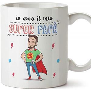 Mugffins papà Tazza/Mug - Super papà Migliore del Mondo - Idee Regali Festa del papà/Buon Compleanno/Tazze Originali di caffè. Ceramica 350 mL