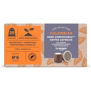 by Amazon Capsule di caffè compostabili a casa compatibili con Nespresso, 100% Arabica colombiano, 20 pezzi, Certificato Rainforest Alliance