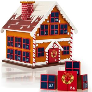 Spielwerk® Calendario dell' Avvento Riutilizzabile in Legno Casetta di Pan di Zenzero Decorazione Natalizia da Riempire