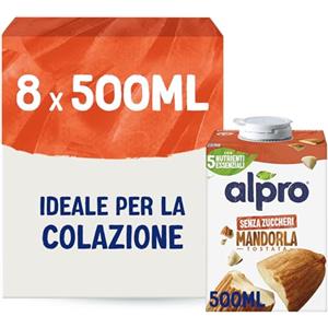 ALPRO SENZA ZUCCHERI, Bevanda alla MANDORLA, Naturalmente Senza Lattosio, con Vitamine B2, B12, D2, E - 8 confezioni x 500 ml