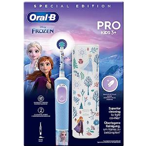 Oral-B Spazzolino Elettrico Ricaricabile Kids 3+, 1 Testina, Custodia, Azzurro - Disney Frozen, 1 Testina di Ricambio per Spazzolino Elettrico, dai 3 Anni in Su, Delicato sulle Gengive, Custodia