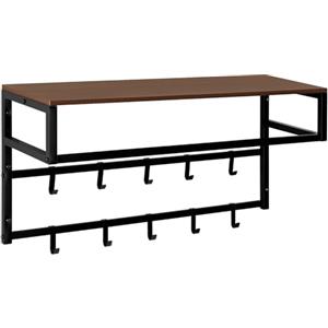 eSituro Appendiabiti Parete con Mensola, Attaccapanni da Muro con 10 Ganci, Portachiavi da Parete, Appendi Cappelli, per Ingresso, Corridoio, 80x30x41 cm, Nero+Venature Scure