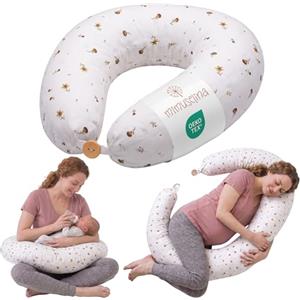 MIMUSELINA Cuscino Allattamento e Gravidanza 100% Cotone | Extra Grande e Morbido 200 x 70 cm | Cuscino Gravidanza, Allattamento e Nido Neonato | Fodera Sfoderabile e Lavabile | Bianco con Fiori