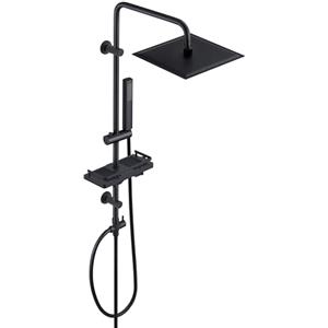 Görbach Colonna Doccia Acciaio Inox senza Miscelatore, Colonna Doccia idromassaggio con Asta Doccia Regolabili e Mensola, Set Doccia a Pioggia con Soffione 20×20 cm Nero