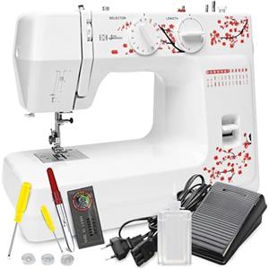 Retoo Macchina da cucire a 4 velocità, 48 punti, molti accessori, facile da usare, set di accessori, illuminazione, set di cucito, per principianti ed esperti, braccio libero, 37 x 27 cm