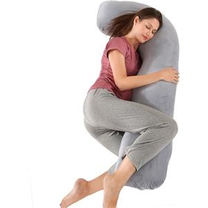 SHANNA Cuscino Gravidanza per Dormire, Cuscino Allattamento Neonato a Forma di J, Morbido Velluto Cuscini per maternità e il Corpo Laterale con Federa Sfoderabile e Lavabile, 125 x 65cm(Grigio Scuro)