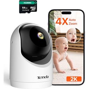 Tenda Telecamera di Sorveglianza con scheda 64 GB, WIFI 6, Sorveglianza 360°, Rilevamento di Persone, Movimento e Notifiche, Webcam di Sicurezza per Bambini, Anziani, Visione Notturna