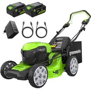 Greenworks 48V (24V x 2) Tagliaerba Semovente a Batteria per Prati Fino a 480m², Ampiezza di taglio 46cm, CON Due Batterie 4Ah e Caricabatterie Doppio GD24X2LM46SPK4X