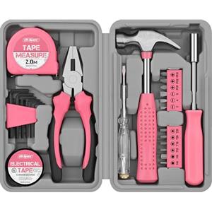 Hi-Spec Set Attrezzi, Cassetta Attrezzi Completa Compatta per Casa e Ufficio, Kit Fai da Te per Riparazioni Domestiche di Base, 24 Pezzi in Valigetta Portatile, Rosa