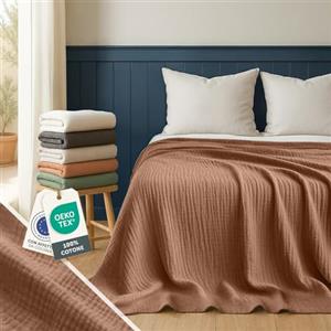 Blumtal Coperta Mussola Matrimoniale 220x240 cm - Certificata OEKO-TEX - Cotone Estivo 100% - Telo Copridivano Colore Rame