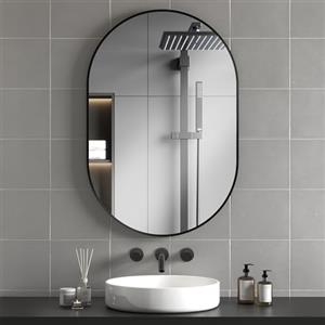 HOMCOM Specchio Bagno Ovale 60x90cm in Vetro Temperato, Specchio da Parete Moderno con Cornice in Lega di Alluminio, Montaggio Verticale/Orizzontale, per Camera da Letto, Ingresso, Soggiorno, Nero