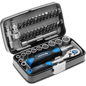 Högert Technik - Cassetta Attrezzi, Set Attrezzi, Valigetta Attrezzi, Set Utensili, Kit Attrezzi, Set di Chiavi a Bussola e Accessori 1/4", Meccanismo a Cricchetto con 72 Denti - HT1R462, 38 Pezzi