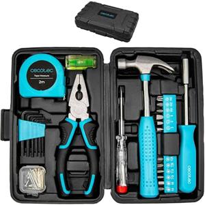 Cecotec Cassetta degli Attrezzi 68 Pezzi ToolBox EasyGo. Custodia Ultracompatta e Portatile, Con Martello, Metro, Cacciaviti, Organizzazione Interna Ottimizzata, Ideale in Casa e Auto, Ripara Veloce
