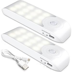 TEAMPD Luce Notturna(2 Pezzi), Lampada LED Ricaricabile USB con Sensore di Movimento, ON/OFF/AUTO, Luce LED con Striscia Magnetica per Armadio Soggiorno, Camere da Letto,Cucine,Corridoio