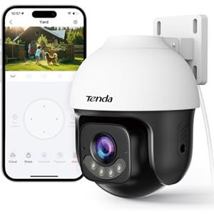 Tenda 5MP 3K Telecamera Wi-Fi Esterno, Wi-Fi 6 Videocamera Sorveglianza Esterna con Visione Notturna a Colori, 360° PTZ Auto Tracking, Rilevamento Umano/Veicoli AI, Solo 2.4GHz WiFi, Compatibile Alexa