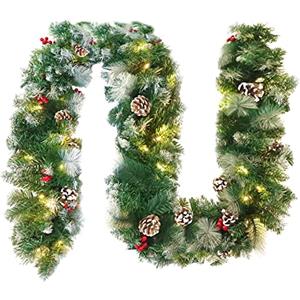 UISEBRT Ghirlanda di Natale Ghirlanda di Abete 8M, Con a LED Luce Pigne Bacche rosse Ghirlanda artificiale Decorazione natalizia Ghirlanda natalizia interni ed esterni (Tipo B con catena leggera)