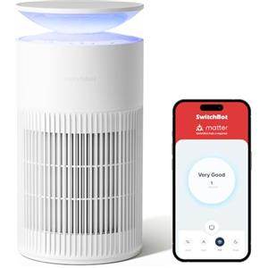 SwitchBot Purificatore D'aria Con App E Luce Notturna, CADR 400m³/h Fino A 83㎡, Filtro HEPA Rimuove 99.97% Di Muffa, Polvere, Polline, Modalità Sonno 20dB (Purificatore d'aria da tavolo)