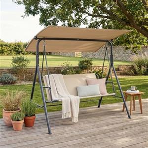 [en.casa] Dondolo da Giardino a 3 Posti con Tettuccio Parasole Regolabile e Schienale Panchina a Dondolo Altalena da Esterno Terrazza Struttura in Acciaio 173x119x153 cm - Grigio/Beige