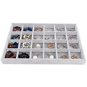 Emibele Ripiano Gioielli 24 Scomparti da 5,5 x 5,5 cm, Portagioie con Imbotittura in Veluto, Accessori Gioielleria, Ripiani portagioie per Gioielli, collane, Orologi, Orecchini- Grigio