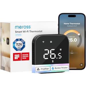 Meross Matter Termostato WiFi Termostato Caldaia Smart Cronotermostato da Parete Intelligente, Termostato Ambiente Riscaldamento e Raffreddamento per Controllo Vocale Siri, Alexa e Google, Nero
