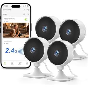 GNCC Telecamere WiFi Interno 4 Pezzi, 1080P Videocamera Sorveglianza, Visione Notturna, PIR Rilevamento del Movimento, Audio Bidirezionale, Abbonamento Cloud/SD, Compatibile con Alexa, 2,4 GHz Wi-Fi