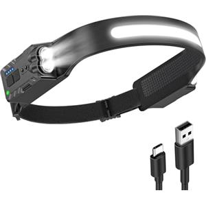 Diboniur Torcia Frontale,Lampada Frontale con 8 Modalità di Illuminazione,340° Angolo Ampio Torcia Frontale LED Ricaricabile con Sensore Movimento,IPX4 Impermeabile Torcia da Testa per Campeggio,Corsa