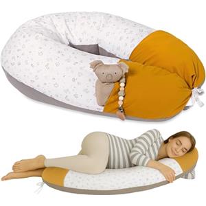 baby idea Cuscino Gravidanza per Dormire e Allattamento Con Tasche DoDo - Sciarpina in Omaggio - In Mussola e Gersey - Federa Sfoderabile e Lavabile 100% Cotone - Made in Italy (Senape)