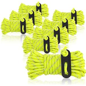COM-FOUR® 8x Corde per tiranti, ciascuna 4 m per il campeggio, riflettenti in giallo - cavo per tenda con fibbia - cavo di tensione - corda campeggio