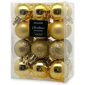 MIJOMA Decorazioni natalizie - Mini palline di Natale in plastica infrangibile, adatte per esterni - paillettes - opache e lucide abbinate (palline di diametro 30 mm, dorate, 24)