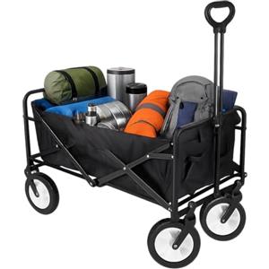 Amig - Carrello da Giardino Pieghevole Carrello da Spiaggia con Tessuto Oxford Impermeabile Colore Nero Ruote da 20 cm di diametro 360º Carico max 100 kg