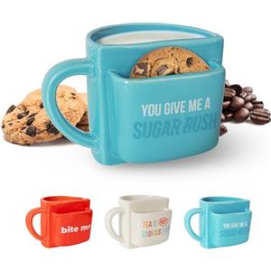 Fisura - Tazza originale da regalare "A sugar rush". Tazza da tè blu con scomparto per biscotti. Mug per colazione divertente e moderna. Capacità 316 ml.