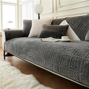SHANNA Copridivano 3 Posti Nuovo Velluto Latte Super Morbido, Fodera per Divano Antiscivolo-macchia-graffio, Copridivano Moderno Universale per Divano con Braccioli a Penisola (Grigio Scuro, 45x45cm)