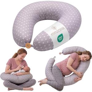 MIMUSELINA Cuscino Allattamento e Gravidanza 100% Cotone | Extra Grande e Morbido 200 x 70 cm | Cuscino Gravidanza, Allattamento e Nido Neonato | Fodera Sfoderabile e Lavabile | Grigio con Pois