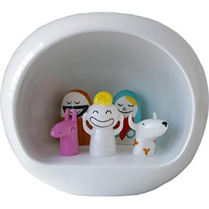 Alessi AMGI10 - Presepe di Design con Riproduzione della Grotta e Statuine in Porcellana Decorate a Mano, Bianco, 5 Pezzi
