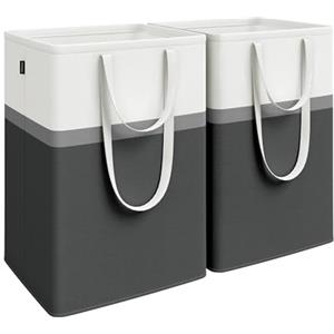 SONGMICS Set di 2 Cesti Portabiancheria, Ceste Pieghevoli, 110 L, Maniglie Corte e Lunghe, Facili da Pulire, Autoportanti, per Camera da Letto, Bagno, 45 x 40 x 60 cm, Nero Inchiostro LCB210B01