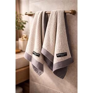 B O S A L O N I Set BOSALONI HOME 2 Asciugamani Viso - Formato Compatto ed Elegante - 100% Cotone - Morbidi, Leggeri e ad Asciugatura Rapida - Grigio