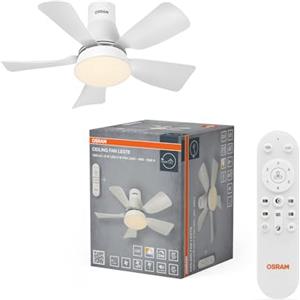 OSRAM Ventilatore da soffitto LED Leste, bianco, 21 W, 1.200 lm, 3000/4000/6500 K, 445 mm, angolo di emissione 110°, durata 20.000 h, IP20, dimmerabile, telecomando incluso