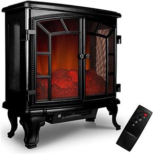 Monzana DEUBA® Caminetto Elettrico 2000W Termocamino Luce LED Effetto Fiamma Realistico Stufa Elettrica Camino Nero Doppia Porta