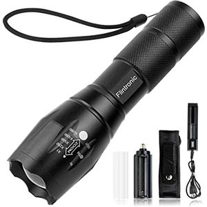 flintronic Torcia LED Potente Professionale, Super Luminoso Torcia Elettrica con Fondina, 5 Modalità IP67 Impermeabile, Zoomabile Torcia per Campeggio, Escursione, Outdoor, Emergenza