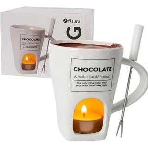 Fisura - Tazza fonduta originale per cioccolato. Fonduta di formaggio con tazza e forchettina. Mug bianca per fonduta. Idea regalo originale. Capacità 140 ml.