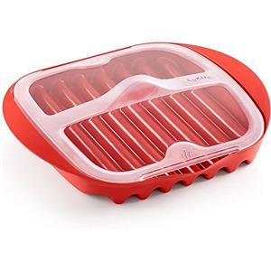 Lékué - Pentola per pancetta a microonde, rossa, 28,2x6x24,9 cm
