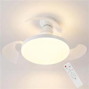 MAKA change your life quality MAKA Ventilatore da Soffitto con Luce LED 22W E27, Telecomando 3 Velocità, Pale Retrattili, Motore 10W Silenzioso, 1155LM, 3000K 4000K 6500K, 220V IP20, per Bagno