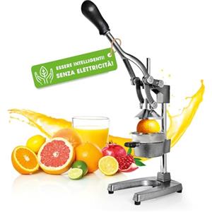 Lumaland Spremiagrumi in Acciaio Inox, di Alta qualità, Molto Silenzioso, Utilizzabile manualmente, Elegante spremiagrumi, esente da Manutenzione e Potente per Molto più succhi di Frutta, Basta