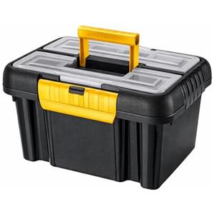 Virsus Cassetta per attrezzi 1303, misura 35,5x26x20 cm, colore nero e giallo, Box Valigia portautensili con coperchio e scomparti per viti, bulloni e chiodi, maniglia ergonomica (10 Litri)