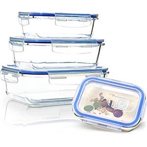 bambuswald© Set di Barattoli in Vetro con Coperchio Ermetico a Prova di Perdite da 4 Pezzi, Ermetici e Impilabili, per il Forno, Portapranzo, Teglia per Sformati, 370ml 640ml 1040ml 1520ml